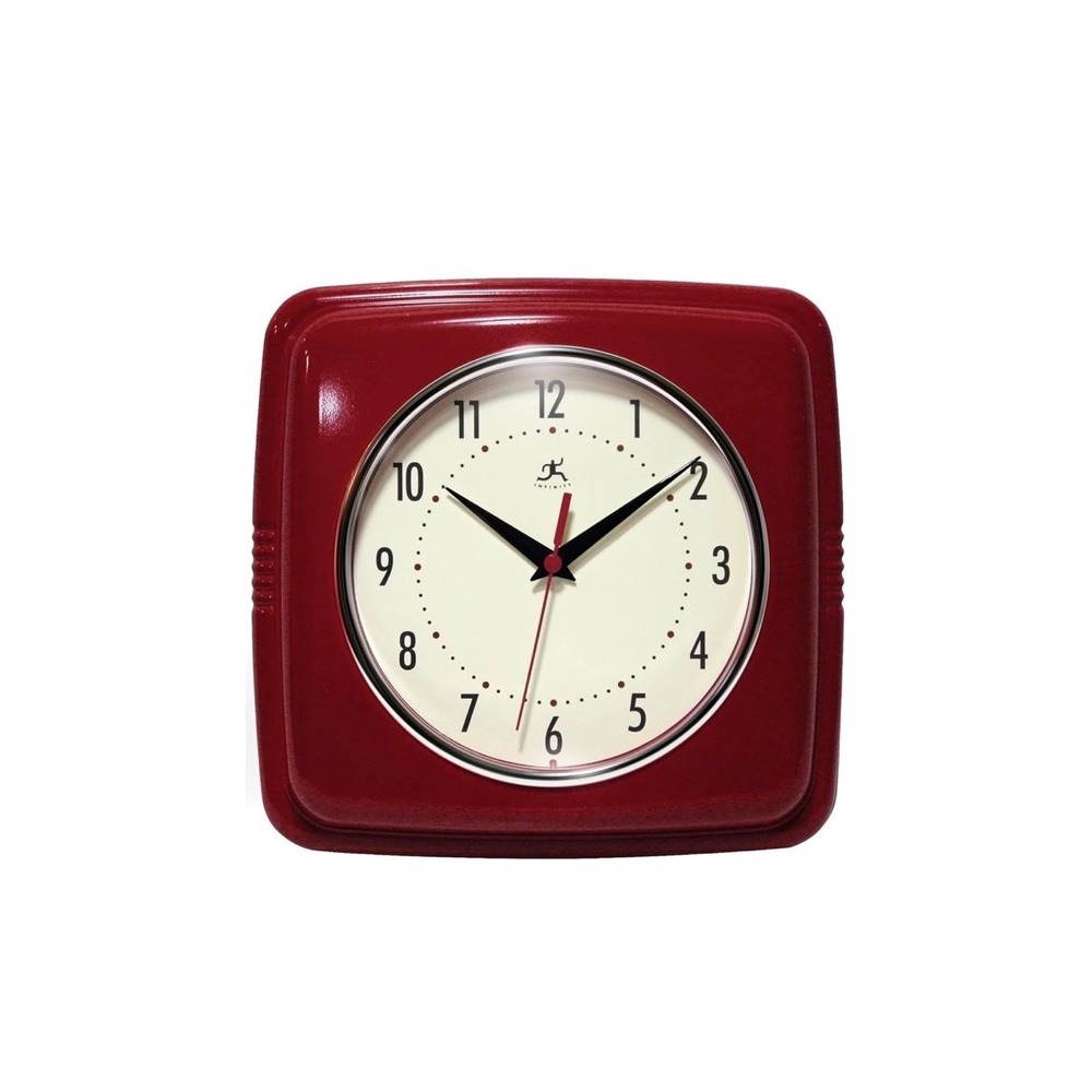 Infinity Instruments Wall Clock Unisex 9in Red New Retro Square 13228RD-4103